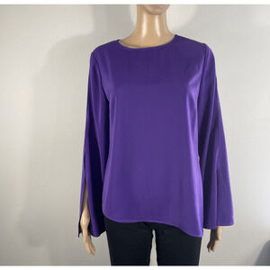 LANDA by DORA LANDA Womens Top M Purple Asymmetrical Hem Long open Sleeve Blouse